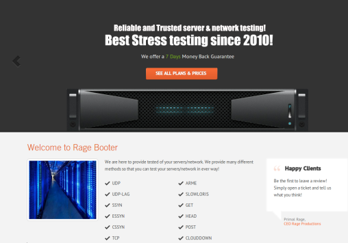 Screenshot of the booter web site