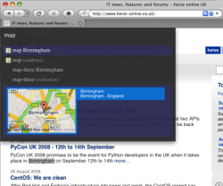 Ubiquity in action, displaying a map