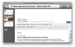 Fennec, running on Mac OS X. The thumbnails are actually tabbed browsing windows.