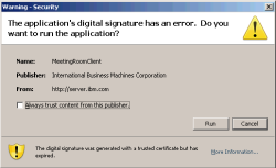 Error message triggered by expired certificate