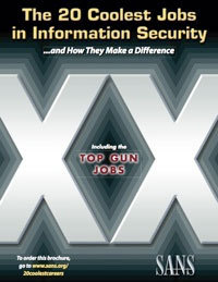 The US Government is using a competition to find young talent for "cool jobs". (cover of a SANS brochure)