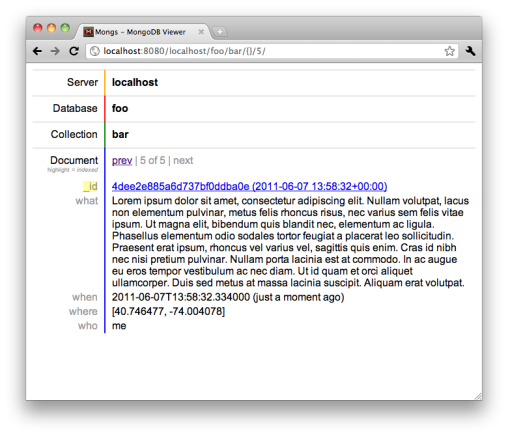 Mongs shows a simple data view based on the URL