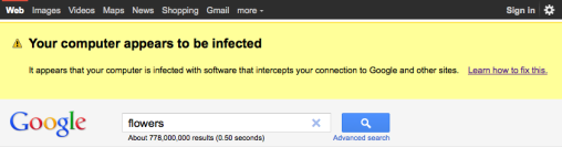 Google's malware warning screenshot