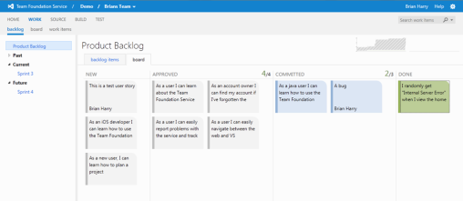 A Kanban board in Team Foundation Server