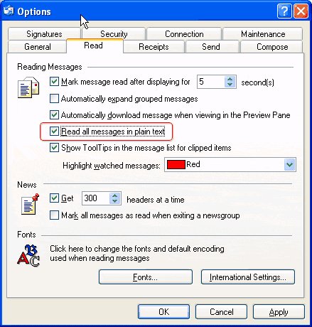 menu Tools/Options/Read...