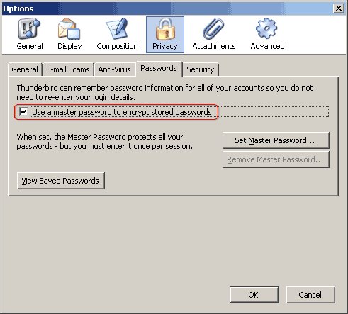specify a master password